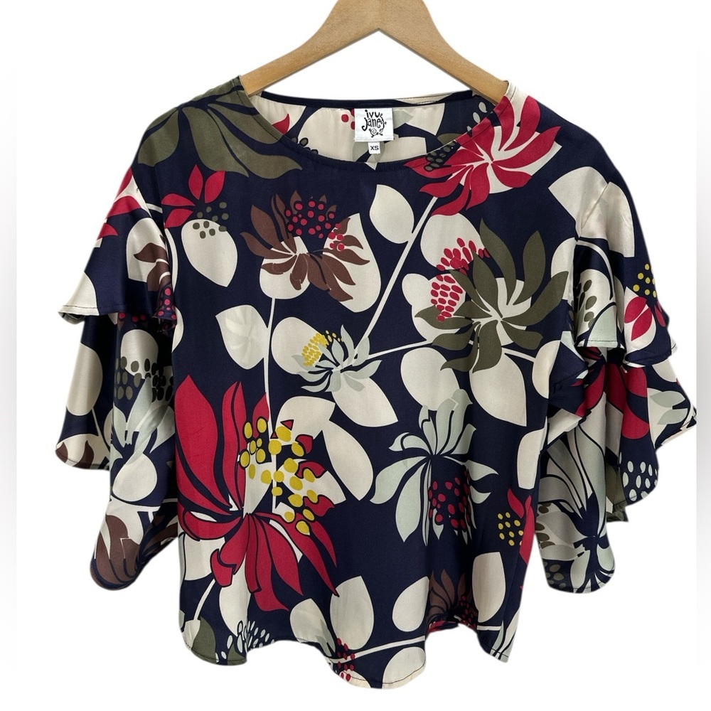 Ivy Jane Feminine Floral Ruffle Sleeve Blouse Romantic Artsy Southern Boutique